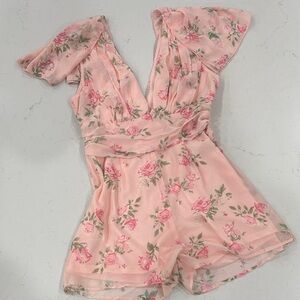 Missguided+ Pink Floral Plunge Romper